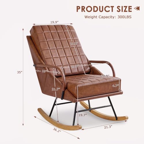 VECELO Nursery Rocking Chair, Oversized Leather Glider Rocker with