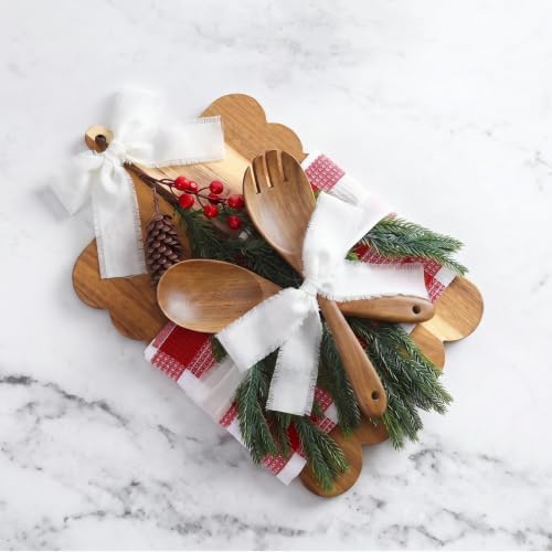 Willinglong 6 pcs Christmas Scalloped Acacia Wood Cheese Board Gift Set