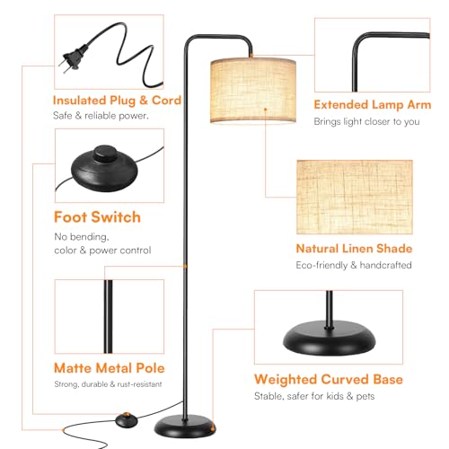 Floor Lamp with 3 CCT Bulb - Black Standing Lamp for Living Room - Variation: Black / 3 Color