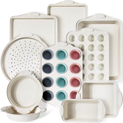 Cream 22-Piece Nonstick Bakeware Set with Silicone Handles - Oven Safe