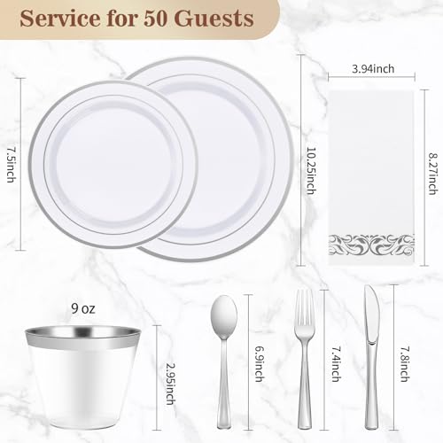 Silver Disposable Dinnerware Set for 50 Guests - 350 pcs - BESTVIP