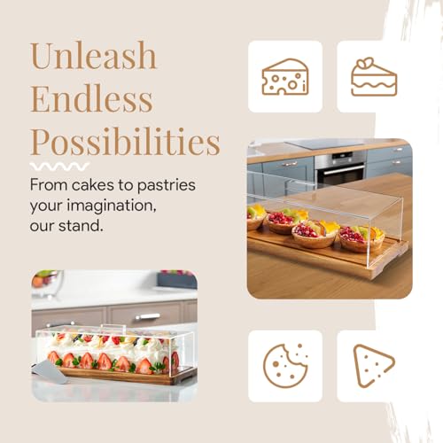 Homesphere Rectangular Cake Display Stand with Lid - Wooden Pastry & Cookie Server - Pack of 1