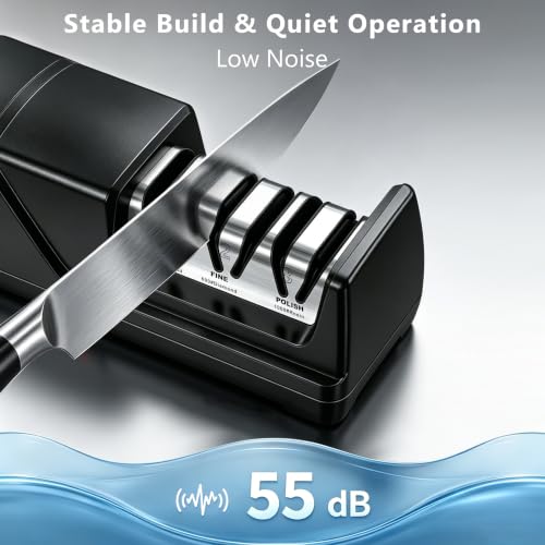 Electric Knife Sharpener with 3-Stage System and 15° Guide for Kitchen
