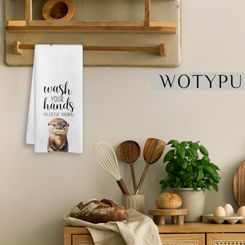 WOTYPU Sea Otter Gift Hand Towels for Bathroom - Otter Lover Decor, 16x24 Inch, Variation B