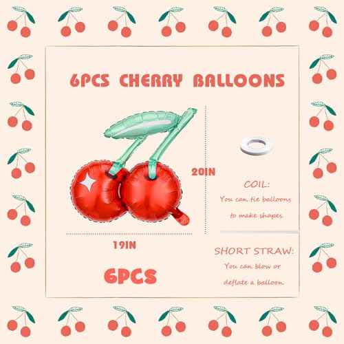 Cherry-Balloons Summer-Birthday-Balloon 6PCS 20inch Red Fruit Cherry Themed Balloons Happy Birthday Party Decorations Wedding Baby Shower Supply
