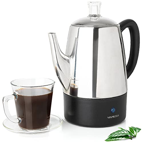 Mixpresso 10 Cup Electric Coffee Percolator Stainless Steel - Compact & Durable