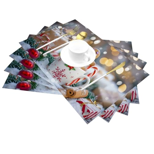 ModaQua Christmas Mug Gift Set Placemats — 6 Heat-Resistant PVC Table Mats (Variation: Placemat47)