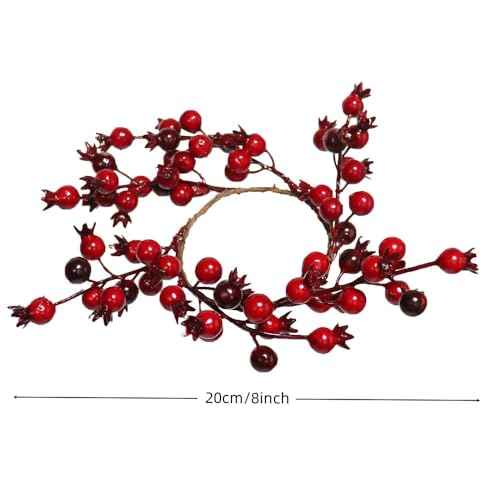 2 Pcs Christmas Burgundy Berry Candle Rings Wreaths Kitchen Cabinet Wreath Table Centerpieces Mini Rings for Pillars Window Chair Wall Decor Wreath Candle Holder (Burgundy)