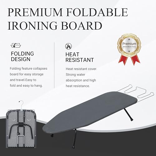 ZOES HOMEWARE Foldable Metal Mesh Tabletop Ironing Board Black/Grey - Compact & Heat-Resistant