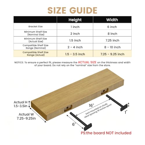 8pcs Heavy Duty Invisible Floating Shelf Brackets 6-Inch Black Wall Shelf Support