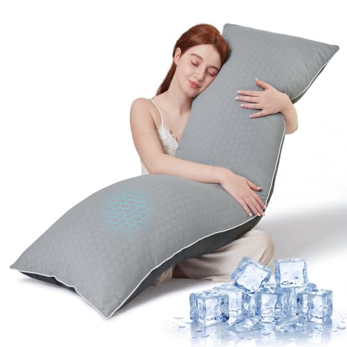 YZ HOME Cooling Body Pillow Dark Grey 20x54 Inch - Shredded Memory Foam, Removable Cover