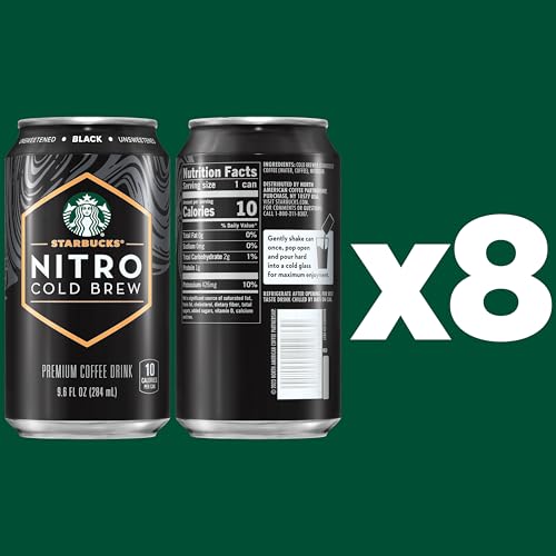 Black Unsweetened Starbucks Nitro Cold Brew Coffee - 9.6 fl oz Can Pack of 8