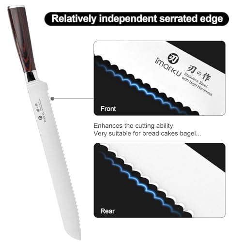 imarku 10-Inch Dark Brown German High-Carbon Stainless Steel Bread Knife – Professional Slicing Tool