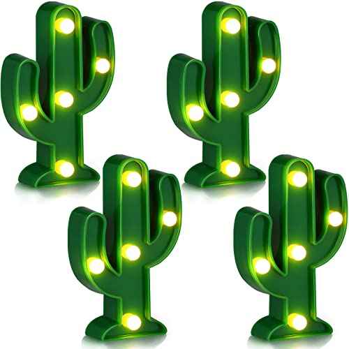 Jutom 4 Pieces LED Cactus Light up Mexican Party Decorations Cactus Fiesta Table Decor Cinco De Mayo Supplies Cute Night Lamp for Table Bedroom Party Supplies(4.72 x 2.76 Inch)
