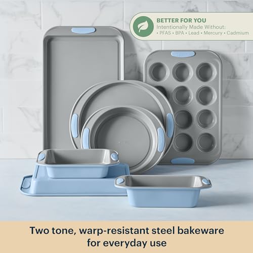 Pyrex 8-Piece Metal Bakeware Set with Silicone Handles - Cerulean - Variation of THIS listing