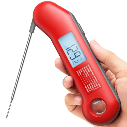 Digital Meat Thermometer 0.5 Sec Fast Reading, NIST Certified, Waterproof, Red & Gray