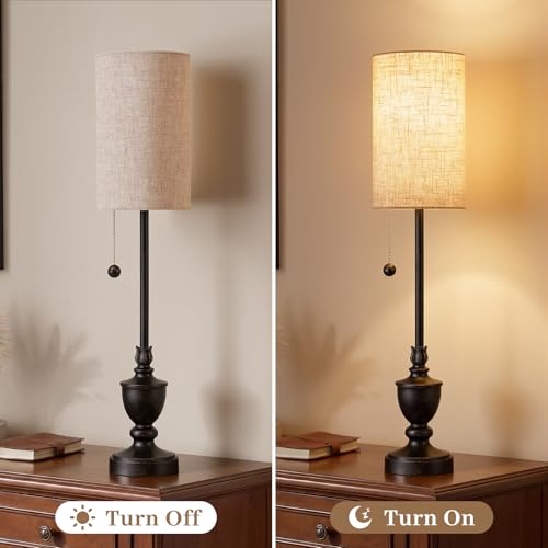 Matte Black Buffet Table Lamps Set of 2 - 28-Inch Tall Slim Resin Living Room Lighting
