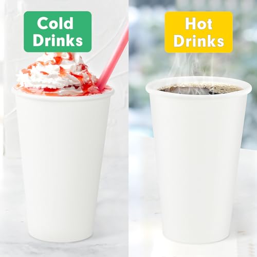 16oz Paper Cups Pack of 300 Disposable Cold & Hot Drink Cups - White, Leakproof