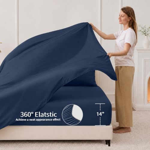 Navy Blue Full Size Comforter Set - 7 Pieces, Soft Bed in a Bag, Diamond Quilt