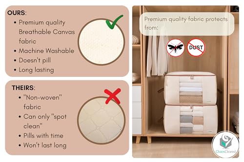 Comforter Storage Bags 2 Pack - Foldable Canvas Organizer for Pillows & Blankets