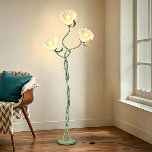 Loxphyn Green Flower Floor Lamp with 3 Adjustable Heads & 3 Color Temp, Modern LED Reading Light