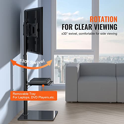 VEVOR Adjustable Swivel Floor TV Stand for 32-65 Inch TVs, Tempered Glass Base