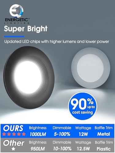12 Pack 5CCT Black LED Recessed Can Lights - Dimmable, Wet Rated, 2700K-6500K