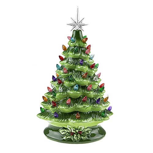 Clever Creations 15 Inch Green Pre-Lit Ceramic Christmas Tree with Multicolored Lights