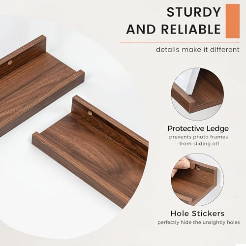 FLYJOE Walnut 72-Inch Long Floating Picture Ledge Shelf Set of 2 - Black Walnut Finish, Wall-Mounted, Minimalist Design