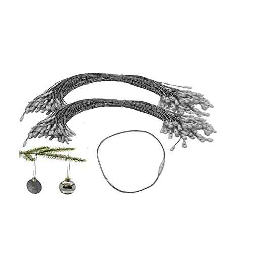200 Pack Silver Christmas Ornament Precut String Hangers with Snap Fastener (Nomad Brand)