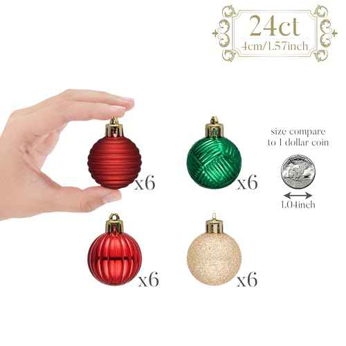 Valery Madelyn 1.6" Small Christmas Ornaments Tree Decorations Set for Fall Halloween, 24ct Red Green Gold Shatterproof Ball Hanging Ornament Bulk for Xmas Holiday Party Decor