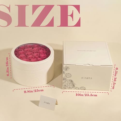 Pink Preserved Roses in Round Box - 27 Real Flowers Gift for Her
