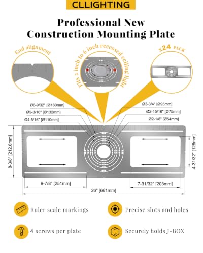 24-Pack New Construction Mounting Plate for 2-6 Inch Recessed LED Lights - Compatible with Ceiling Joists and Beams - Galvanized Steel for Durable, Rust-Resistant Installations (Variation: 24)