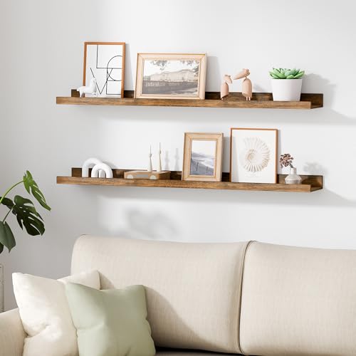 Floating Wall Shelves Set - Brown, 6 Pack, 35.5 Inch Length - Modern Wall Decor & Storage