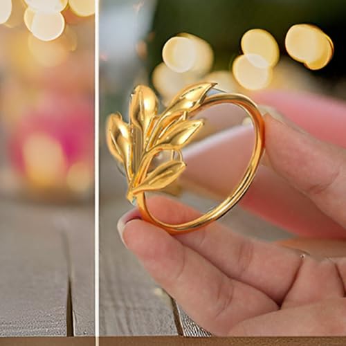 FCDECOR Gold Leaf Napkin Rings Set of 50 - Elegant Table Decor for Holidays