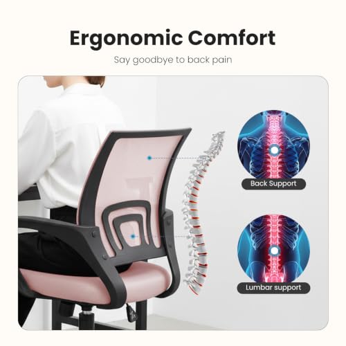Pink Ergonomic Office Chair with Lumbar Support - Adjustable, Breathable Mesh