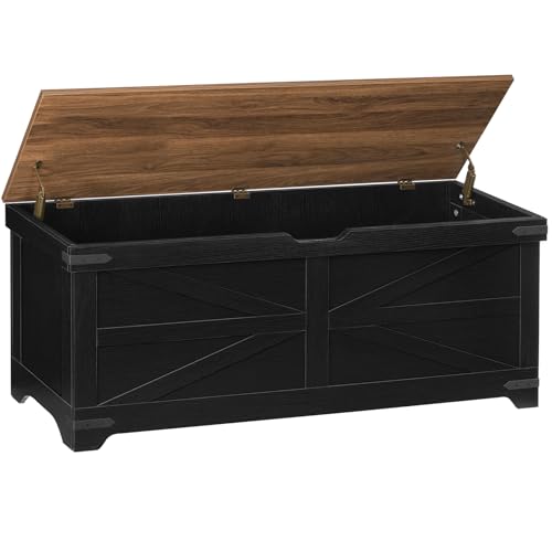 Large Wooden Toy Chest with Safety Hinges - Black Walnut Finish, 47.2 Inches