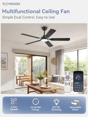 52-Inch Black Ceiling Fan with Lights and Remote Control - Modern Indoor Design Variation 1