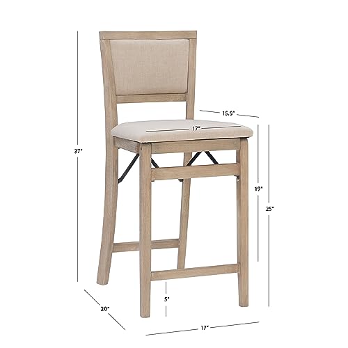 Natural Rustic Wooden Folding Counter Stool with Beige Upholstery - 25 Inch Seat Height - Variation of THIS listing