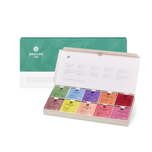 Premium Tea Collection - 40 Count, 10 Flavors, Self Care Gift Box, Jeju Organic Teas - Variation of This Listing