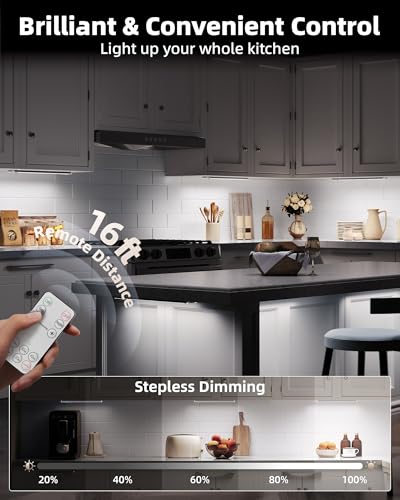 Under Cabinet LED Lighting 5-Pack with Motion Sensor Dimmable Timer Remote Cool White
