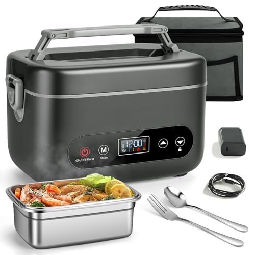 Dark Gray 1.2L Self-Heating Lunch Box for Adults - Portable Food Warmer