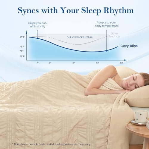 Queen Size Cooling Comforter - Khaki Seersucker Bed Bedding for Hot Sleepers