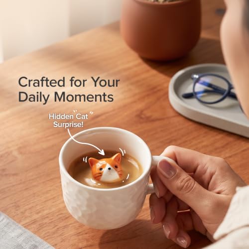 Surprise Cat Mug - Ceramic Coffee Cup with Hidden 3D Kitten, 7 oz