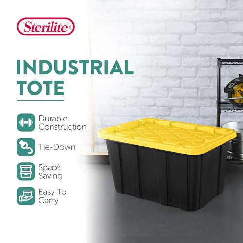 Sterilite 27 Gallon Industrial Storage Tote with Yellow Lid - Black/Yellow 4-Pack