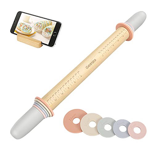 Geesta Adjustable Wooden Rolling Pin with 5 Thickness Rings - Western Style