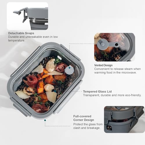 Glass Meal Prep Containers 5-Pack with Lids & Steam Vent - 35 Oz, Leakproof, Microwave & Dishwasher Safe, Borosilicate Glass, Multi-Color