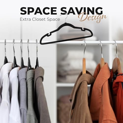 Black Velvet Hangers 200 Pack Slim Space Saving Clothes Suit & Dress Organizers