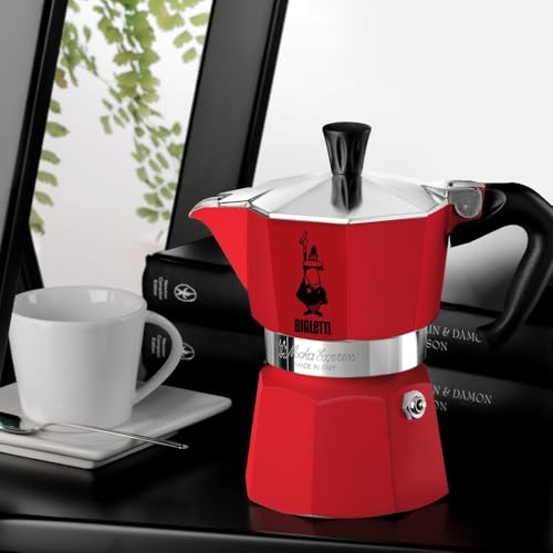 6-Cup Red Stovetop Espresso Maker - Moka Pot for Authentic Italian Coffee