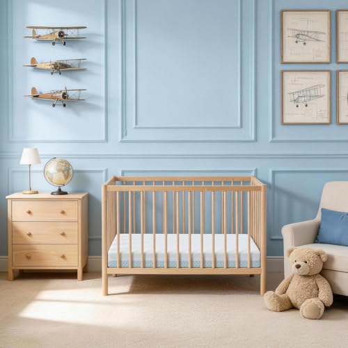 Blue Mini Crib Mattress 38x24x4 with Washable Tencel Cover & Cooling Gel Foam